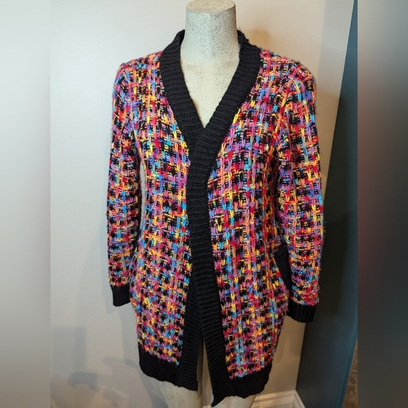 Papillon knit Cardigan Rainbow check Multicolour Speckles.  Woman's Size Medium - Picture 5 of 17